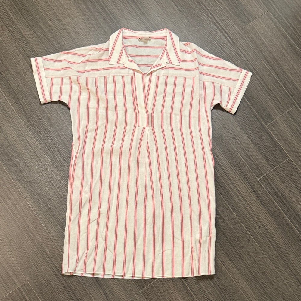 WHISTLES EUC Linen-Blend Mini Dress in Red White Size S